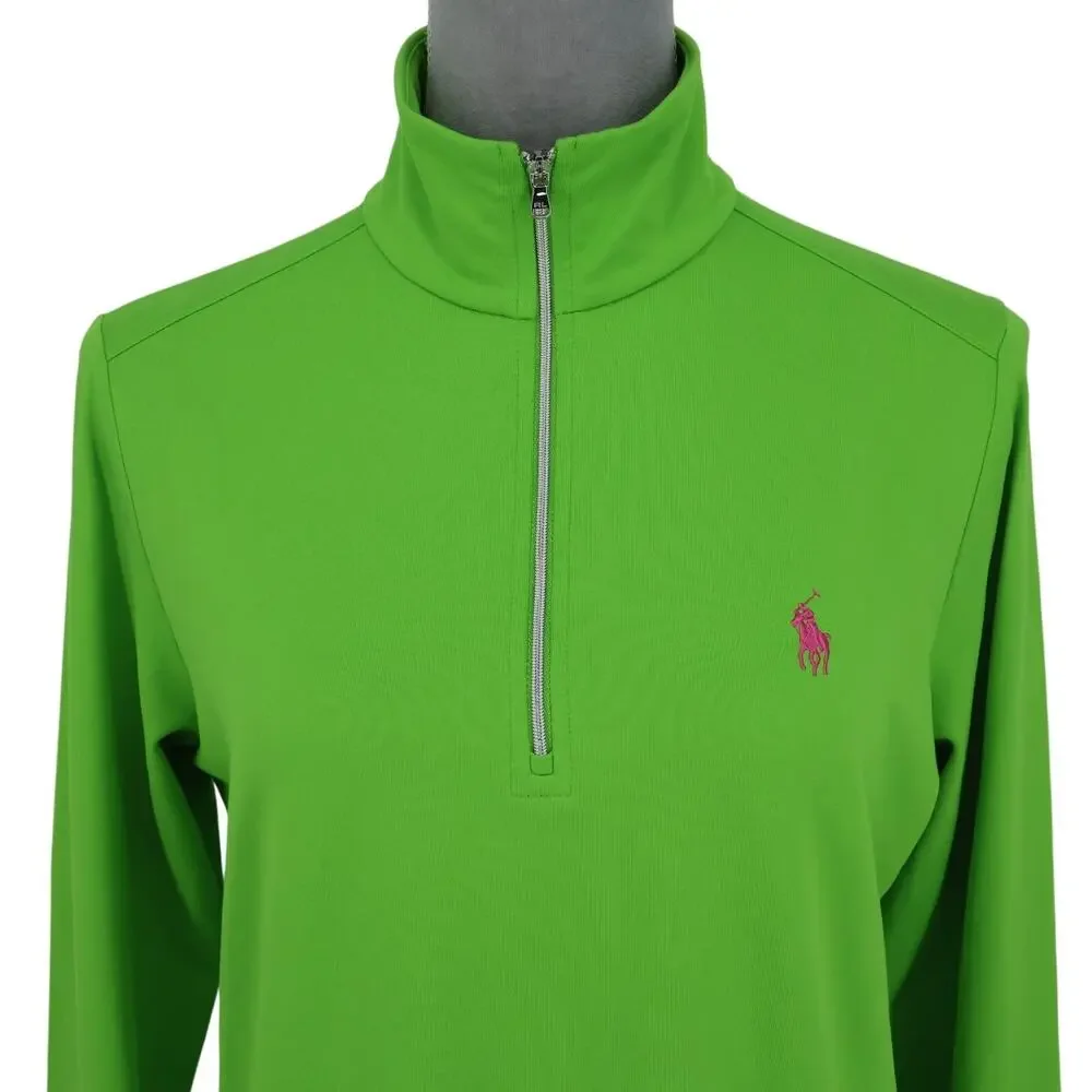 Polo Golf Ralph Lauren Top Womens Large Green Quarter Zip Mock Neck Small Pony - Picture 7 of 13